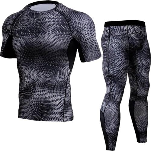Bodybuilding Elastic Compression Tight Mens T Shirt Set 3D Printed Short Sleeve Leggings Joggers Workout Dropshipping