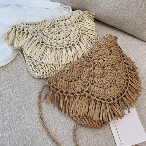 Summer Woven Bags For Women Tassel Casual Beach Bags New Woven Handbags Vacation Shoulder Crossbody Bags Clutch