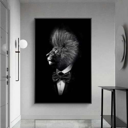 Lion in a Suit Canvas Paintings On the Wall Art Posters And Prints Modern Art Animals Wall Pictures for Home Wall Decor Cuadros