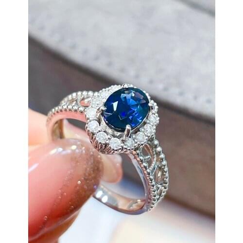 LR Blue Sapphire Ring 1.15ct Real Pure 18K Natural Unheat Royal Blue Sapphire Gemstone Diamonds Stone Female Ring