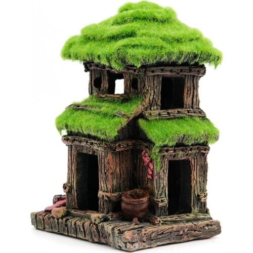 LUDA Aquarium Decorations Resin Ancient House Decoration Ornament Cave Landscape Ornaments