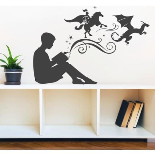 Boy Reading Magic Book Wall Decal - Vinyl Art Stickers For Homes, Kids Rooms, Schools, Classrooms, Libraries, Bedrooms SK33