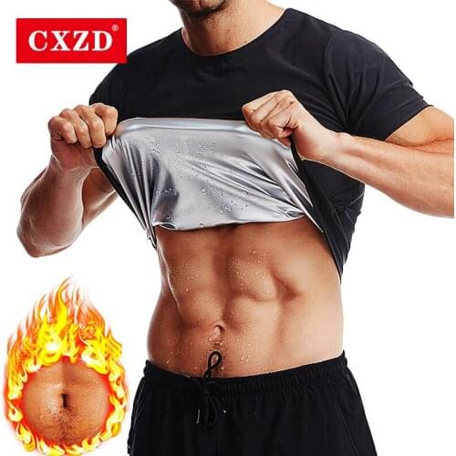 CXZD Men Workout Zipper Short sleeve Slimming Sweat Shapewear Hot selling Silver ion coating Fat Burn Thermo Shirt New Corset