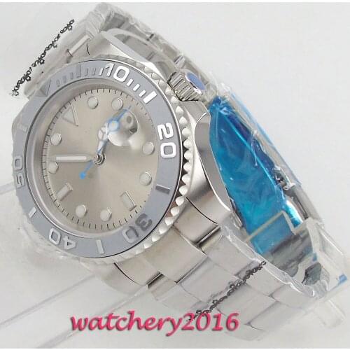 NEW 40mm Bliger Grey Sterile Dial Sapphire Glass Rotating Bezel Date Luminous Marks Steel Case Automatic Movement mens Watch