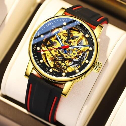 Relogio Masculino MGORKINA Skeleton Watch Men Watches Silicone Strap Automatic Watch Men 2021 New Sport Mechanical Wristwatches