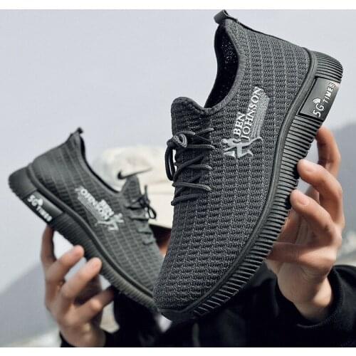 Cloth shoes mens spring new single shoes Korean version breathable flying woven leisure sports shoes net face walking shoes