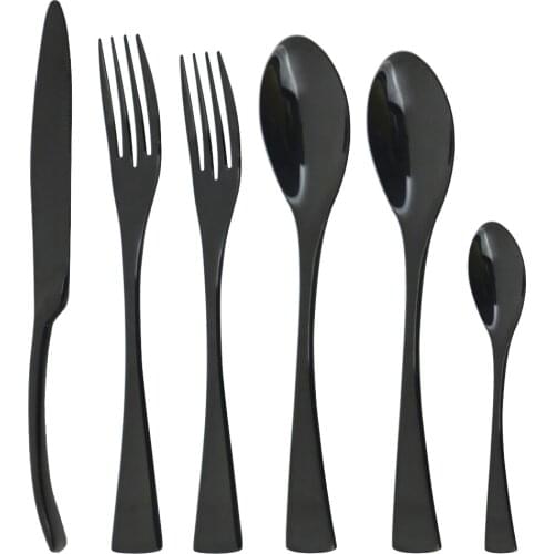 6Pcs Black Cutlery Set Mirror 18/10 Stainless Steel Dinnerware Western Knife Fork Dessert Spoon Tableware Kitchen Silverware Set