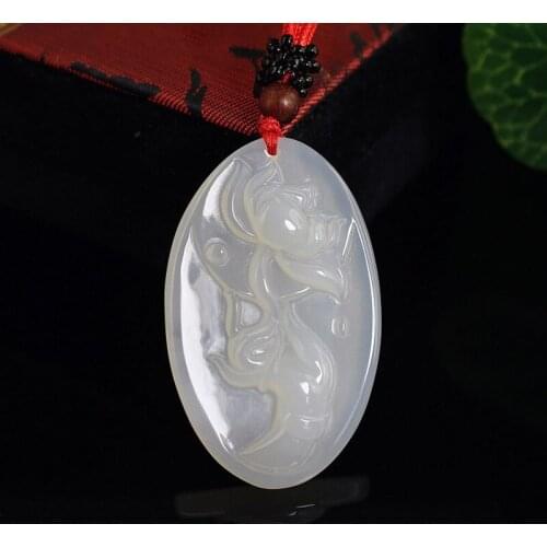 Natural Chalcedony Lotus flower Jade Pendant Jewelry lucky Exorcise evil spirit Auspicious Amulet Pendant Fine Jewelry