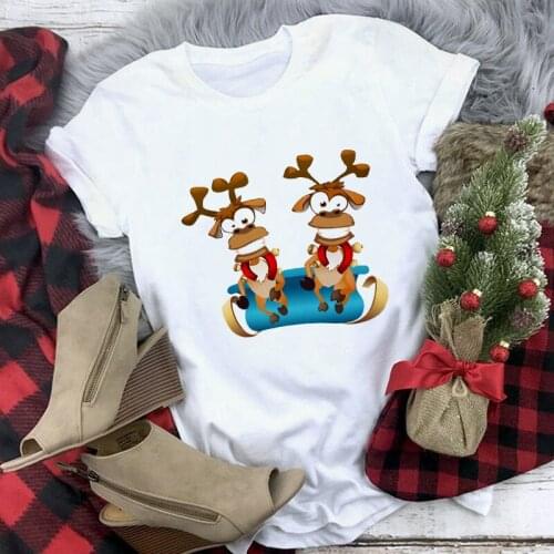 New Fashion T Shirt Women Cute Reindeer Graphic Tshirt Female Harajuku T Shirts for Women Christmas Tshirt Clothes Tops Tee