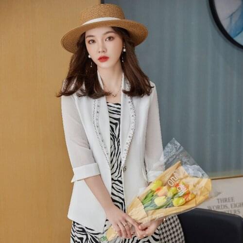 Novelty White Half Sleeve Formal OL Styles Blazers Jackets Coat Business Women Work Wear Professional Outwear Blaser Tops