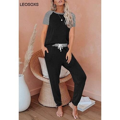 2021 Summer New Womens Wear Solid Color Matching Short Sleeve Fashion Home Wear Casual Suit Sportswear