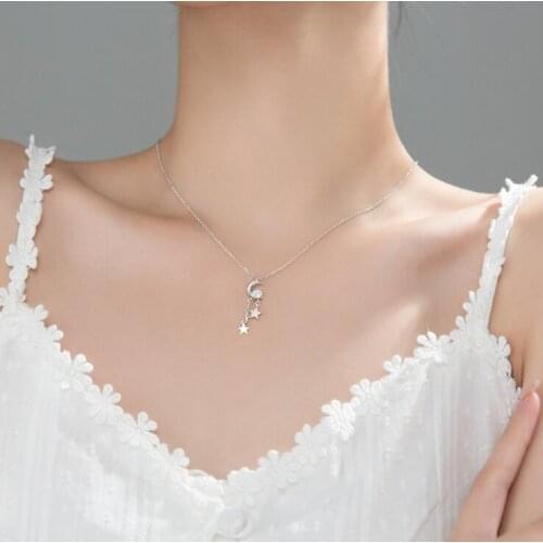 Moon Shape Silver Pendant Necklace 925 Sterling Silver Necklace with Cubic Zirconia Luxury styles