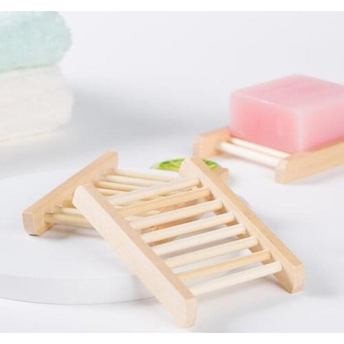 1Pc Natural Wood Bamboo Soap Drainer Dishes Tray Soap Dry Holder Storage Rack Plate