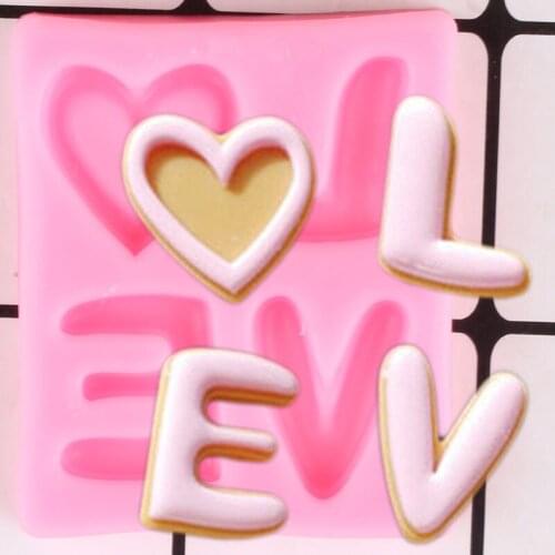 Love Letters Heart Shape Silicone Mold Wedding Cupcake Topper Fondant Cake Decorating Tools Candy Polymer Clay Chocolate Molds