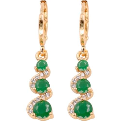 Luxury Dangle Drop Heart Earrings for Women Gold Color Earring with Rainbow Red Green Zircon Trendy Jewelry Party Wedding Gift