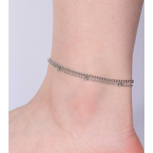 Skyrim Double Layer Beaded Foot Chain Anklet Stainless Steel Summer Beach Leg Ankle Bracelet for Women Girls Jewelry Gift 2021