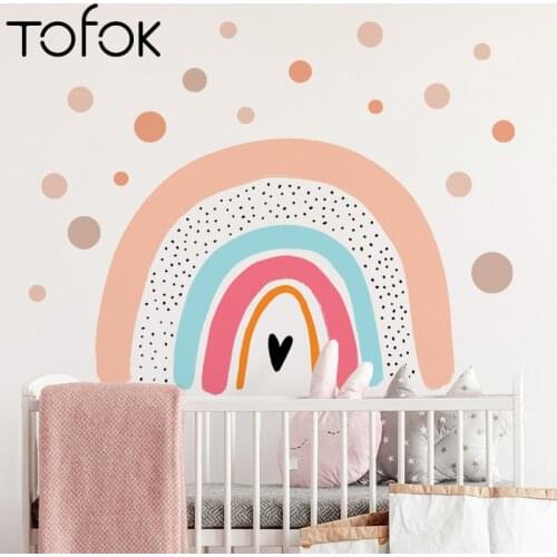 Tofok Colorful Ice Powder Dots Rainbow Love Wall Stickers Living Room Bedroom Kindergarten Decoration Wall Decor Stickers