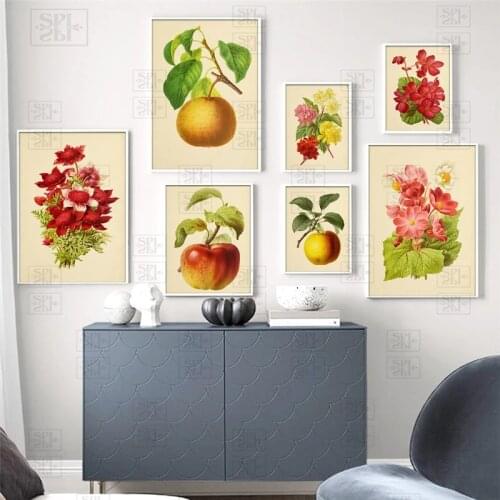 Vintage Posters Flowers Abstract Canvas Print Fruits Peach Painting Kitchen Decor Wall Art Picture for Living Room Bedroom Decor