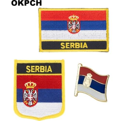 Serbia National Flag Embroidered Iron on Patches for Clothing Metal badges PT0152-3