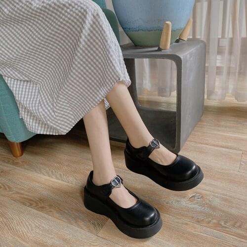 Japanese Student Shoes College Girl Student LOLITA Shoes JK Uniform Shoes PU Leather Platform Pumps Heart-shaped Mary Jane Shoes