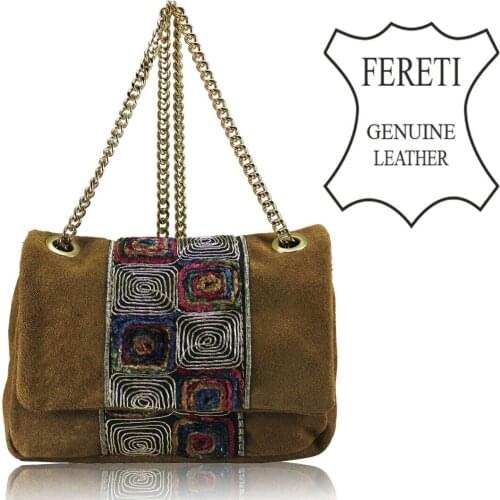 Ladies cognac brown multicolored leather clutch bag shoulder bag evening bag shoulder bag with chain