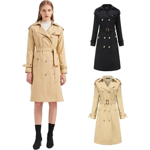 2020 new waist cotton fashion classic coat long sleeve lapel windbreaker women