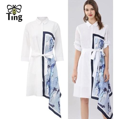 Tingfly Women Summer Fashion Animal Print Asymmetric Single Breasted Shirt Dress Lady Office Work White Casual Dress Vestidos Za