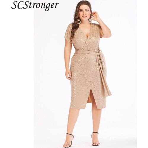 SCSTRONGER Spring And Autumn Plus Size Womens Dress Fashion Retro Golden Temperament Long Skirt Plus Size Women Clothing 2021