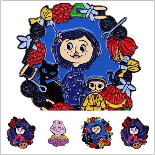 HOSENG Ghost Mom Caroline Movie Brooch Pin Cat Animals Badge Fashion Backpack Lapel Enamel Jewelry Pin Birthday Gift HS_210