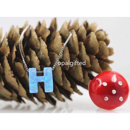 1pc Free shipping Wholesale Price Syntehtic Opal Letter H Necklace Blue op06/White OP17 Letter Silver Box chain Opal Necklace