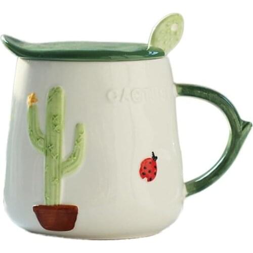 1 Pc 450ML Ceramics Mug Cactus Shape Large Capacity Portable Drinking Cup for Wine