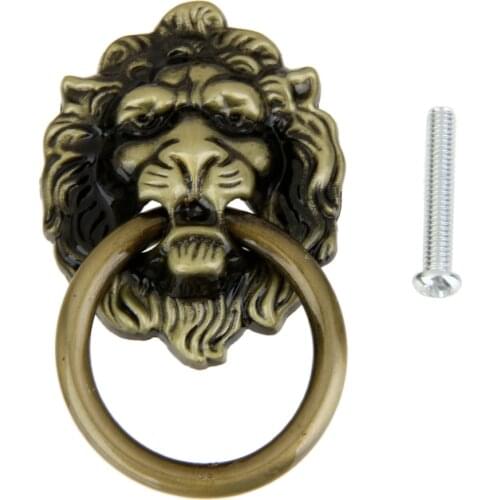2pcs Antique Style Bronze Lion Head Design Drawer Handle Ring Pull Decorative Furniture Hardware