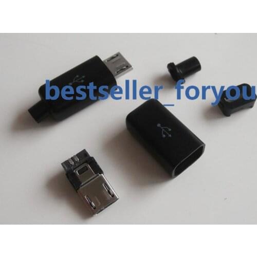 50Piece Micro USB 5 Pin Type-B Male 4-Piece Solder Connector Plug Black Cover