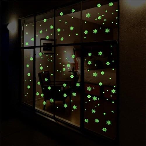 50PCS/Set DIY Colorful Luminous snowflake Christmas Wall Stickers Festival Decals Murals New Year Christmas Decorations for Home