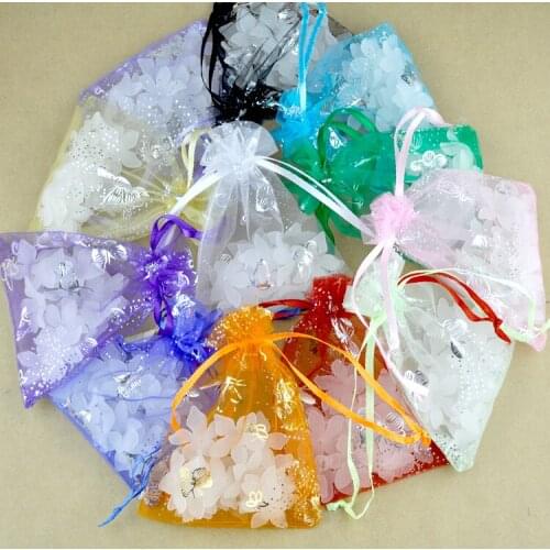 50pcs/lot Mixed Colors Organza Bags 9x12cm Wedding Favor Jewelry Boutique Candy Gifts Packaging Bags Small Christmas Gift Bag