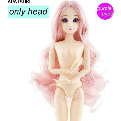 1:6 Accessories Pretty Purple Eyes Doll Head For 1/6 BJD Heads with Long Pink Curly Hair Head for 11.5" Dolls Kids DIY Toys