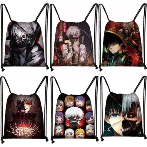 Anime Kaneki Ken Tokyo Ghoul Backpack Children Drawstring Bag Horror Cartoon Teenager Shoe Bags Large Capability Bookbag Gift