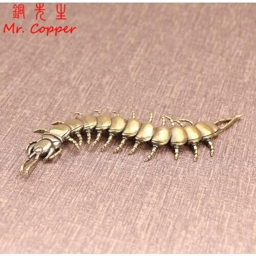 Antique Bronze Centipede Figurines Ornaments Pure Copper Moveable Simulation Animal Statue Crafts Home Feng Shui Desktop Decors
