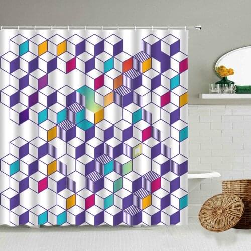 Colorful Geometric Square Abstract Pattern Shower Curtain Simple Color Art Bathroom Accessories Family With Hook Hanging Screen