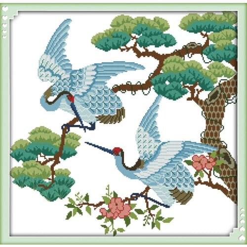 Longevity Crane (7) cross stitch kit 14ct 11ct pre stamped canvas cross stitching animal embroidery DIY handmade needlework