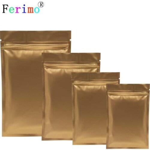 Ferimo 100pcs Gold Storage Bags Aluminium Foil Mylar Zip Lock Zipper Bag Packaging Pocket Wholesale