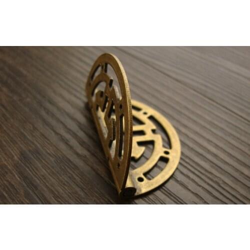 Hardware supplies Chinese style antique pure copper round hollow jewelry box outer hinge camphor wood box folding 2 inch 180