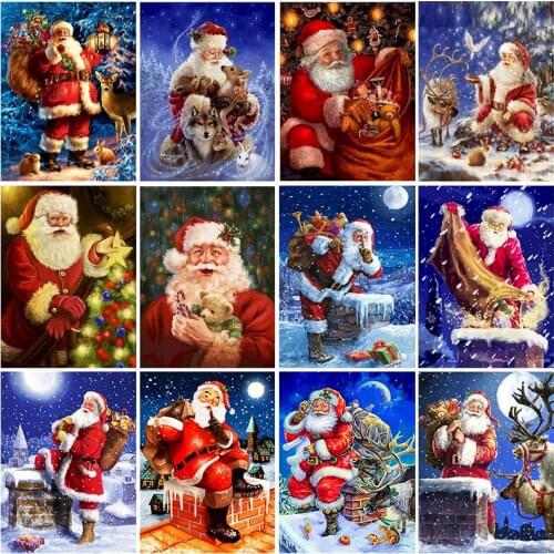 Gatyztory Frame Santa Claus DIY Painting By Numbers Handpainted Oil Painting Canvas Colouring Christmas Gift