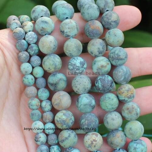 Frost/Matte Natural Stone African Turquoises Round Loose Beads 15''/ Strand 6-12MM Pick Size For Jewelry Making