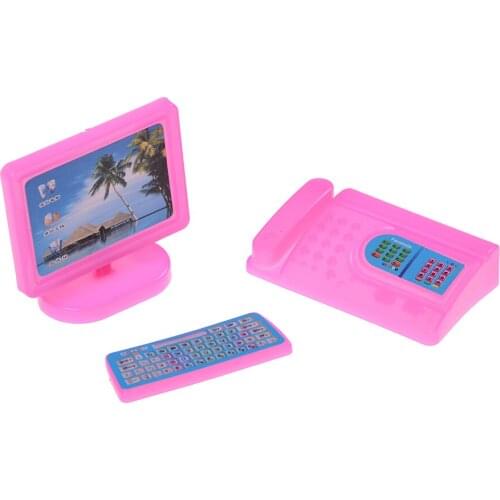 Pink Modern Piece Computer Furniture For for Doll Dollhouse Miniature Children Toy Furniture Pretend playhouse toy