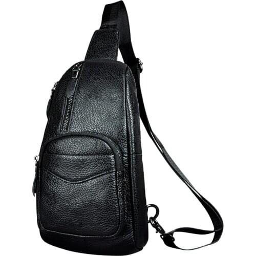 Men Real Leather Casual Fashion Waist Pack Chest Bag Sling Bag One Shoulder Bag Crossbody Bag Daypack For Male 8012