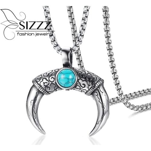 SIZZZ Stainless steel horn pendant tide male pendant European style jewelry classic for men