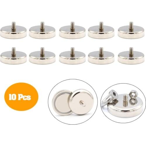 10 Pcs Neodymium Magnet Super Strong Pot Salvage Permanent Ndfeb Hook With External Threaded Rod M3 M4 M5 M6 M8 Deep Sea Hook