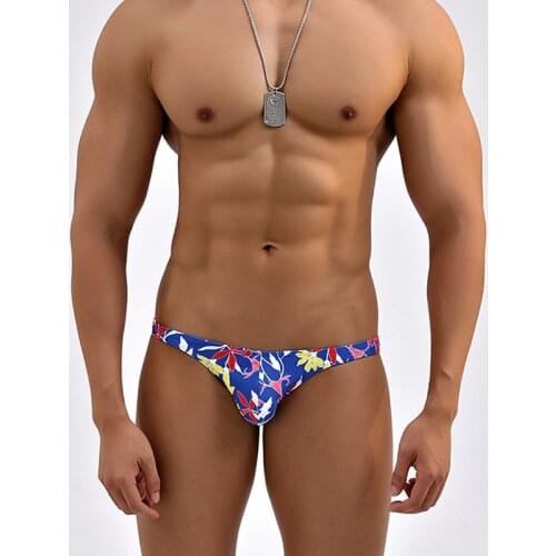 New blue print sexy tight low waist men swimwear 2021 hot gay men swim briefs swimsuits men sports surf bikinis men beach shorts