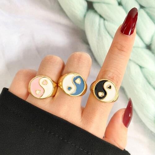 Adorable Colorful Enamel Heart Love Stacking Matching Rings for Women Minimalist Yinyang Alloy Trendy Jewelry Womens Ring